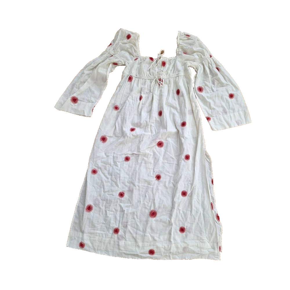 Free People Emory Embroidered Midi Dress White/Red S/P A001147 - Picture 3 of 11